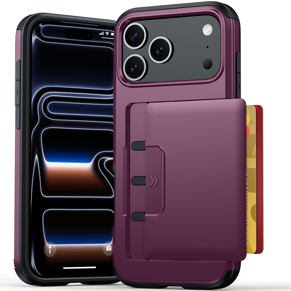 适用iPhone18插卡手机壳 推动滑盖二合一钱包苹果16/17Pro保护套5
