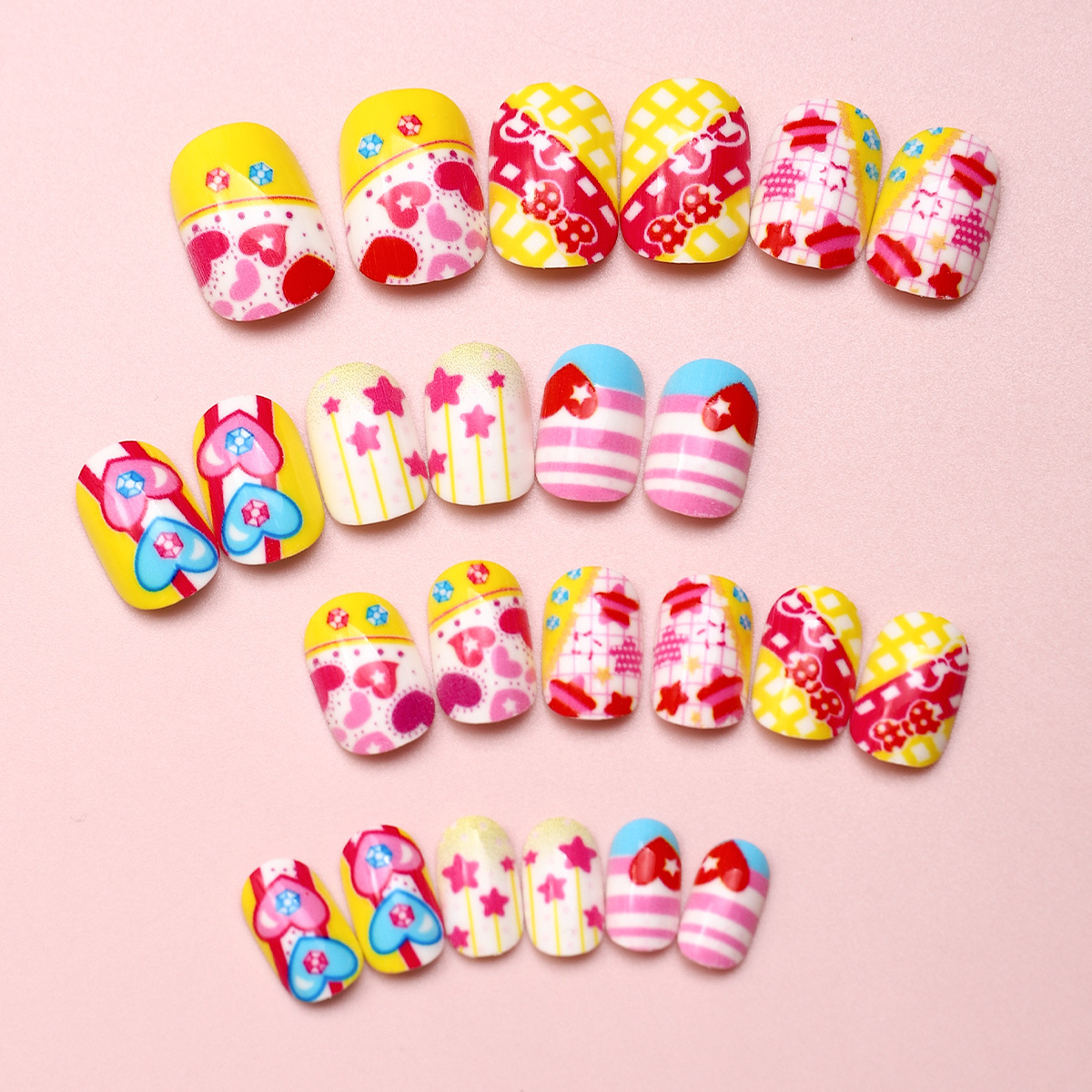 Perforación de jalea serie de pegatinas de uñas para niños desnudas de dibujos animados coloridas de amor de uñas para niños falsas uñas desmontables
