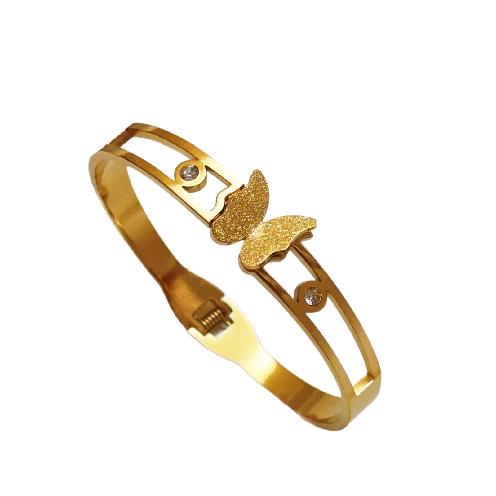 Mariposa dorada original diseño universal joyas pulseras de acero de titanio pulseras de acero de titanio fábrica de mujeres al por mayor se puede usar para el baño