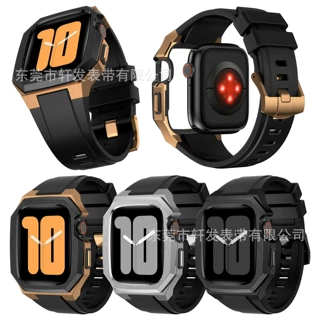 适用苹果手表45678SEApple i watch不锈钢保护壳一体氟橡胶手表带
