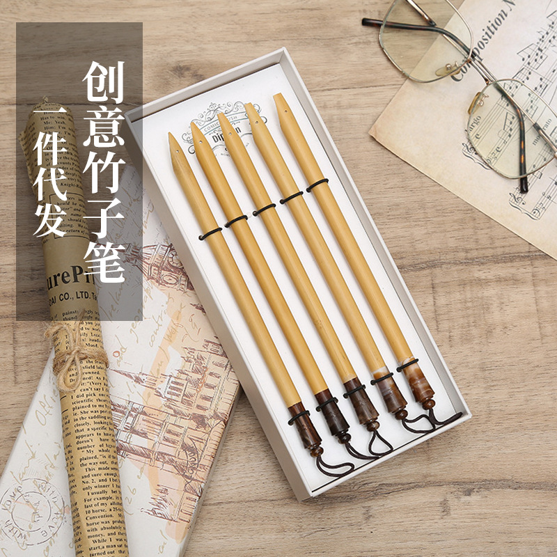 厂家批发复古钢笔头竹子笔创意蘸水式设计简约古风蘸水笔墨水套装