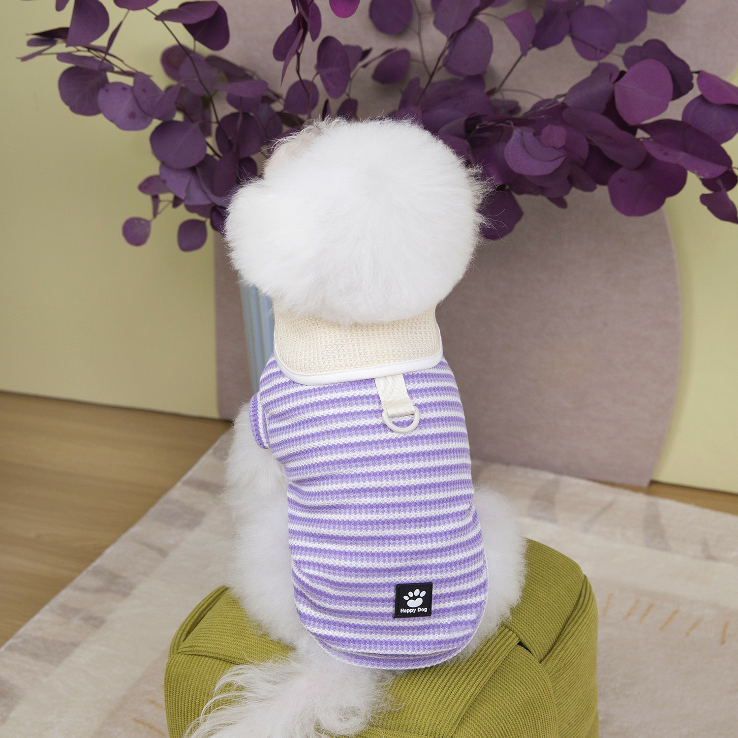 Primavera y verano de tela impresa de garras de perro con collar estriado camiseta perros pequeños y medianos Teddy gatos de dos patas ropa de perro