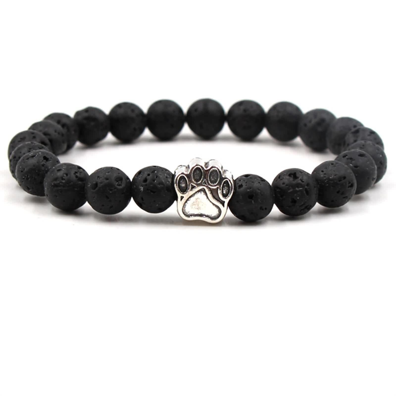 Bracelet en perles obsidienne et turquoise motif patte chien_voghion.com