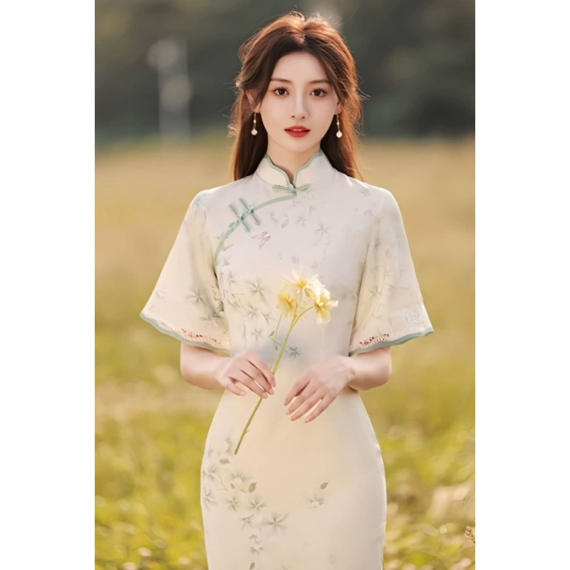 Cheongsam 2023, новый улучшенный женский летний молодежный стиль, элегантный стильный чайный костюм феи, элегантный, свежий и элегантный