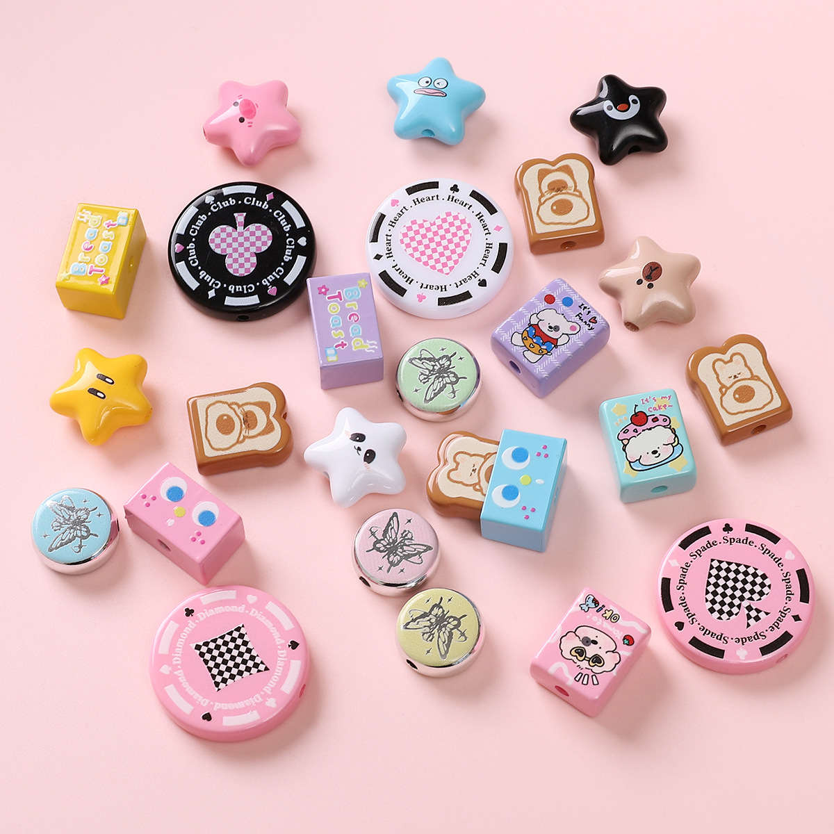 亚克力印花珠卡通串珠手工diy手串散珠手链挂件涂鸦珠子饰品配件