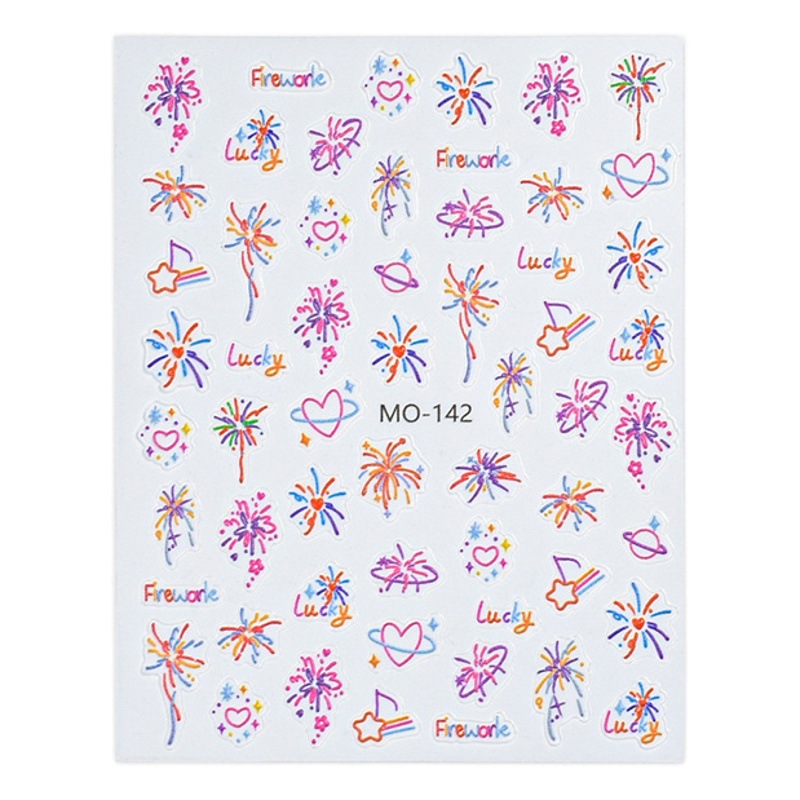 Fuegos artificiales florecientes pegatinas de uñas tridimensionales joyas con adhesivo Pequeño Libro Rojo populares hermosos fuegos artificiales alivio pegatinas de uñas