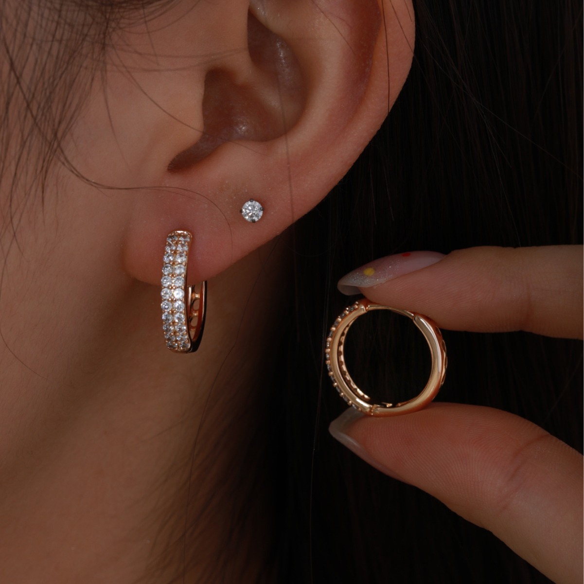 Xuping joyería estilo de moda europea y americana aretes exagerados doble fila brillante aretes de arroz