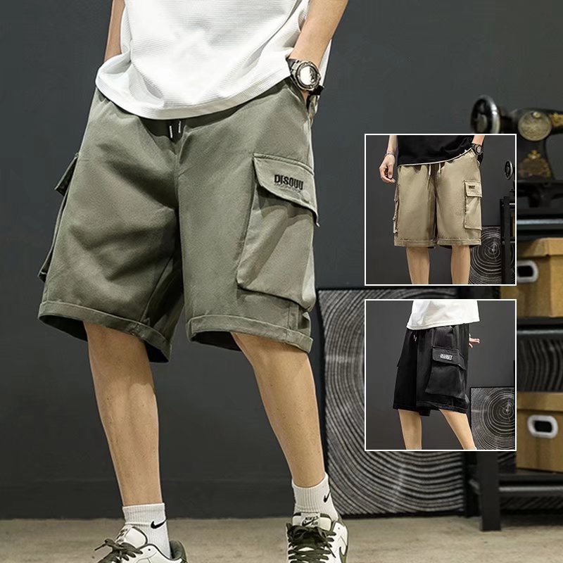 Cargo Shorts Men Japanese Style Trendy Summer Knee-Length Loose Casual Pants Men Plus Size Mid-Length Pants Large Pocket Functional Pants