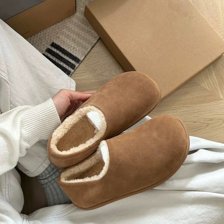 New Outfit Cotton Slippers Women's Small Potato Autumn and Winter Round Toe Flat Half Slippers Mao Mao Shoes Snow Boots Muller
