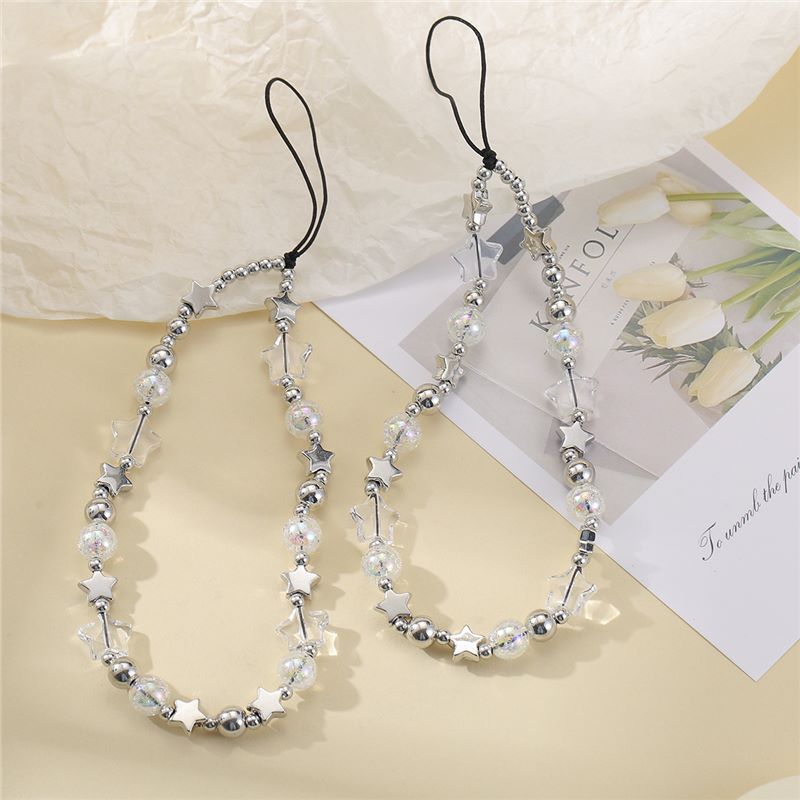 New Mobile Phone Lanyard Acrylic Five-Pointed Star Beaded Mobile Phone Chain Mobile Phone Case Keychain Pendant Ccd Camera Chain
