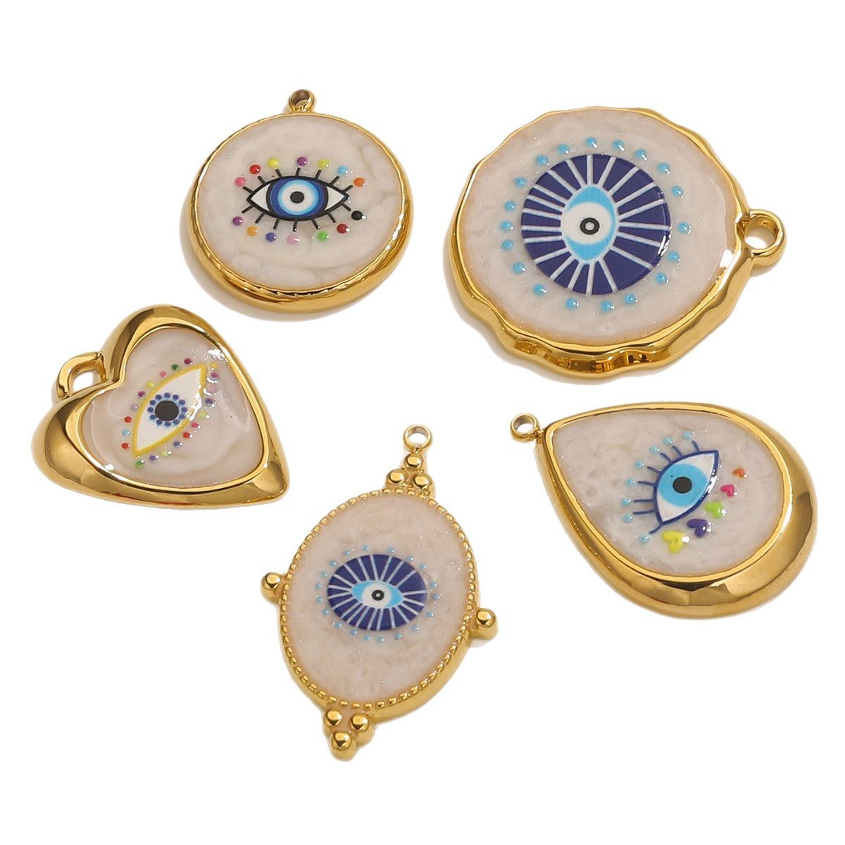 Acero inoxidable retro redondo colgante de ojos azules DIY goteo de aceite ojo del demonio pulsera collar llavero accesorios joyas