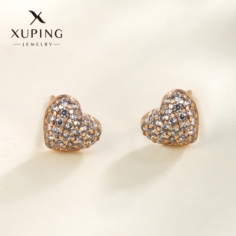 Joyas Xuping chapado 18K color diamante amor pendientes de moda ligera de lujo pernos de corazón nicho al por mayor