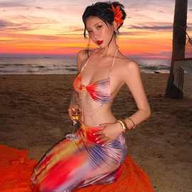 2025亚马逊新款女爆款比基尼分体修身露背性感辣妹沙滩度假泳装