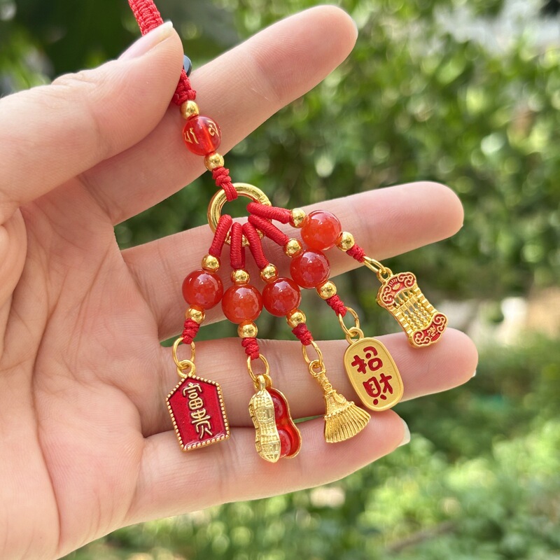 国风古法国潮招财钥匙扣挂件车钥匙扣挂饰手工编织花生饰品|undefined