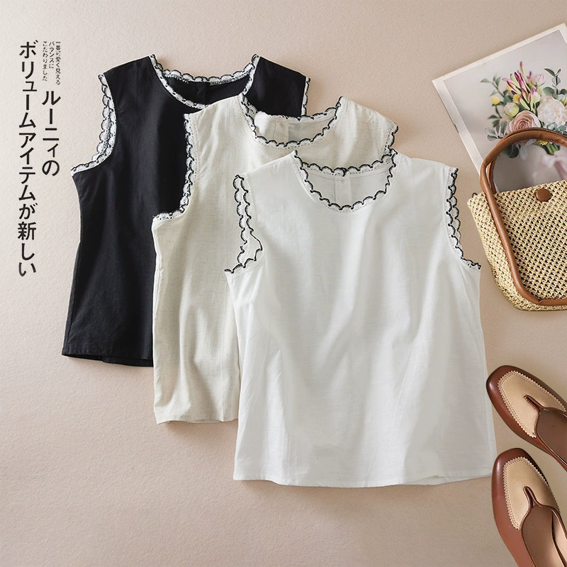 Настоящий французский темпераментный кружевной спинки с пряжкой на спине льняная рубашка без рукавов женский летний жилет топ