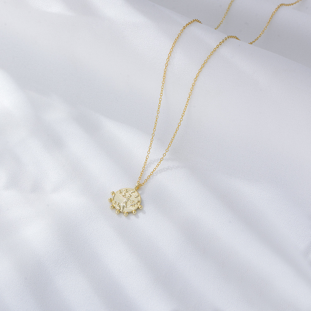 S925 plata esterlina vintage collar de monedas europeo y americano estilo ins oro en relieve moneda colgante cadena de clavícula