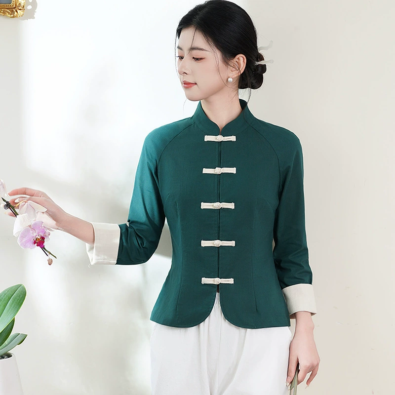 2503 весна и осень новый китайский стиль женский чай костюм женский хлопок льна тай-чи йога одежда красоты маникюрный магазин рабочая одежда