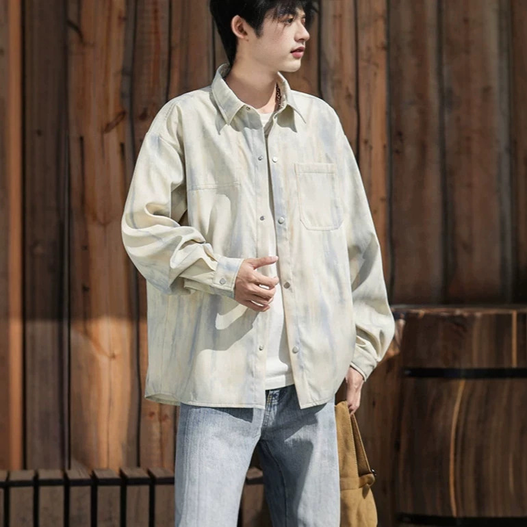 Cross-border export tie-dye long-sleeve shirt for men, autumn trendy loose casual top with a stylish collar, suitable for teenagers Cross-border export tie-dye long-sleeve shirt for men, autumn trendy loose casual top with a stylish collar, suitable for teenagers
