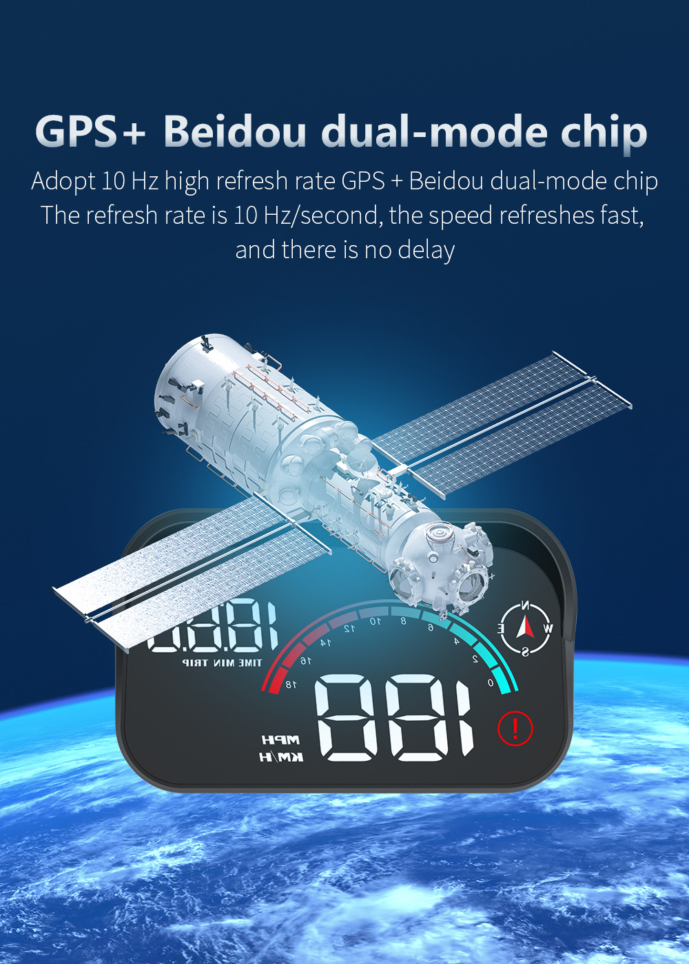 M22 Car-Mounted Hud Head-Up Display Universal for Cars, Beidou Satellite Speed Detector, Multifunctional Portable Screen