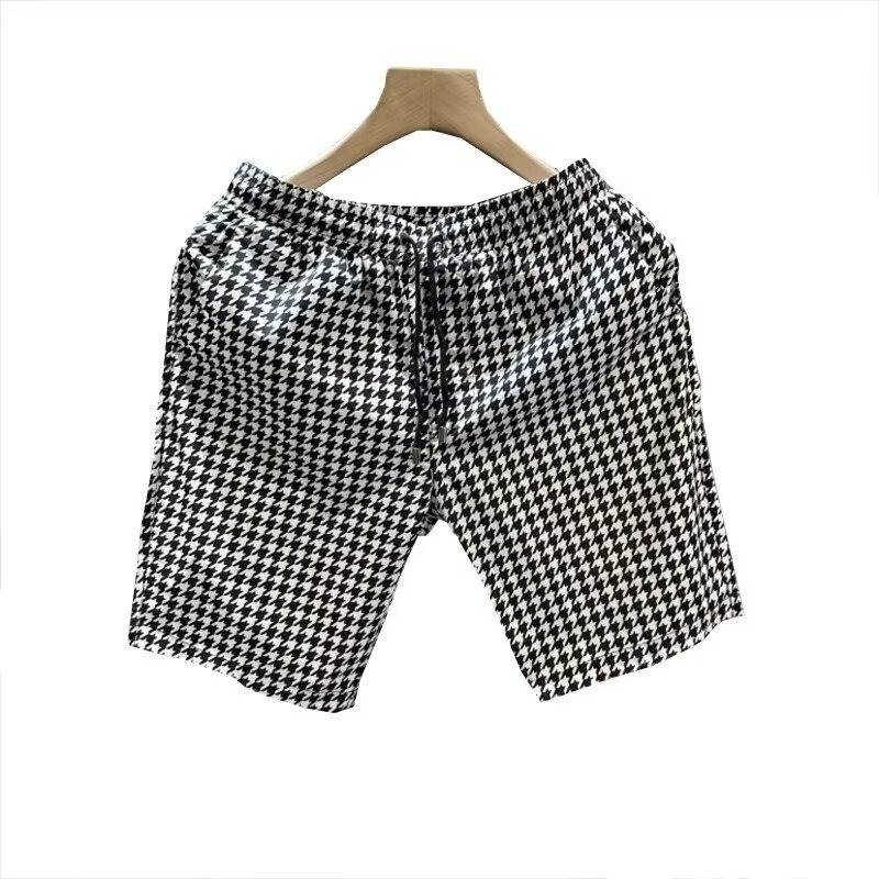 Hombres verano delgado hielo a cuadros pantalones cortos casuales marca de moda pantalones de playa deportivos sueltos versátiles cinco puntos pantalones de playa para hombres