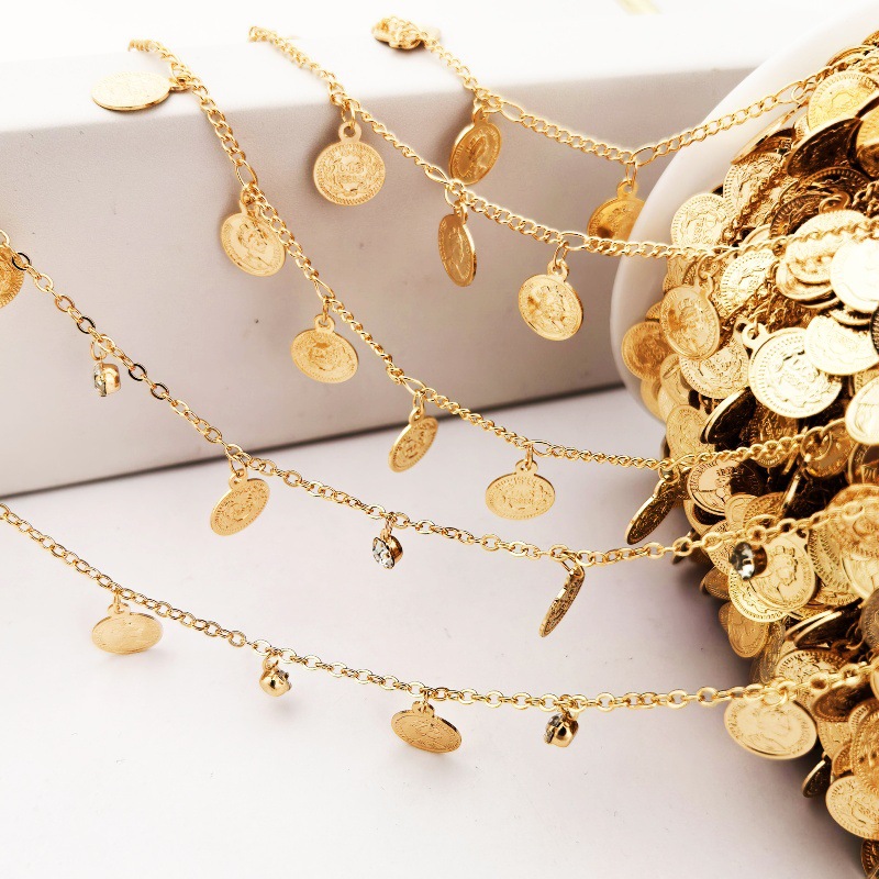 diy链条欧美跨境饰品美人头散链时尚百搭沙滩度假风脚饰简约圆片