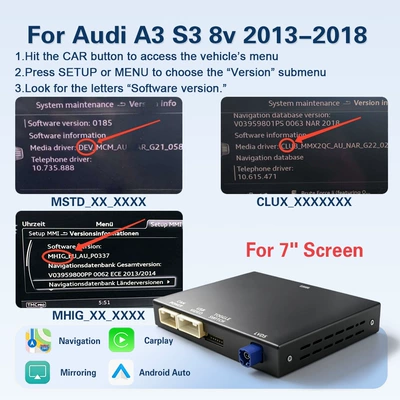 Simsiz CarPlay və Android Auto for Audi Audi Original - s3-8v-2013-2018-7inch-screen-mhig-dev-clu