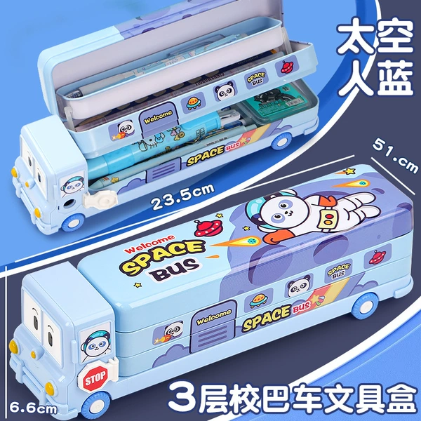 Bus, blue pencil case, with little bears