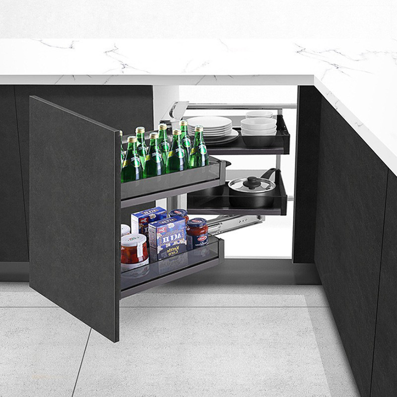 Cesta extraíble esquinera para armarios, totalmente abierta, para especias de cocina y platos pequeños, tipo cajón, de gran capacidad para almacenamiento en esquina.