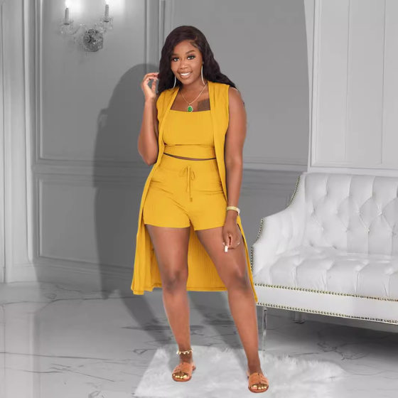 31210 new European and American women's foreign trade women's Amazon best selling AliExpress pit solid color three-piece suit
