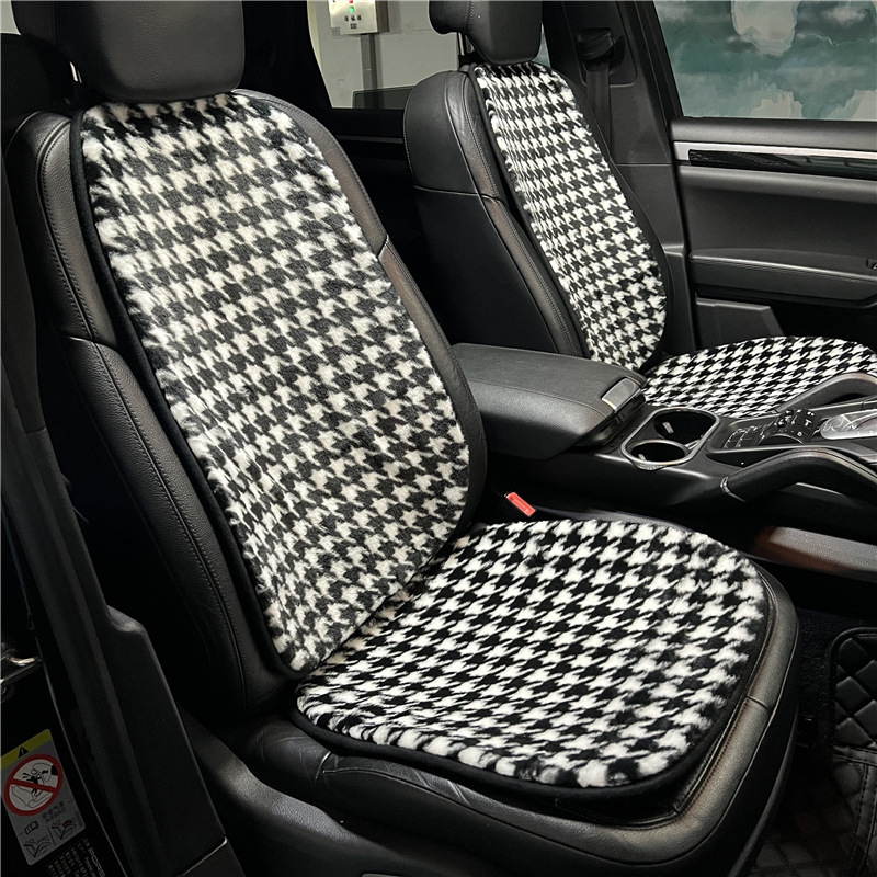 千鳥格子柄の車用シートクッション、冬用のふわふわで暖かく快適な車載用シートクッション、クラシックな車用シートクッション、高級感|undefined