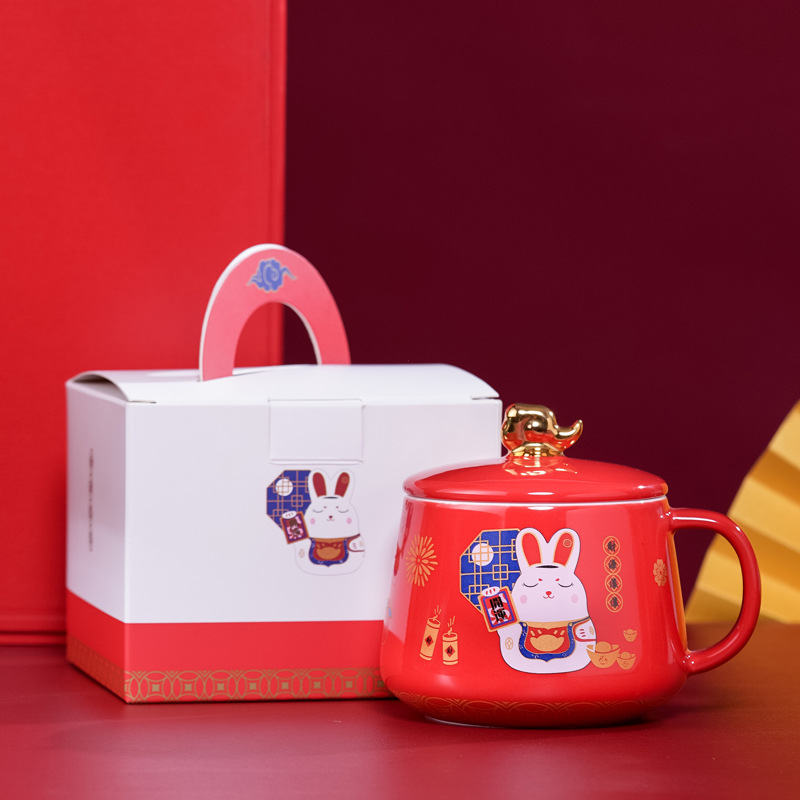 Taza de cerámica de Wenchuang, taza de conejo de jade, taza de café, taza de agua, logotipo tallado