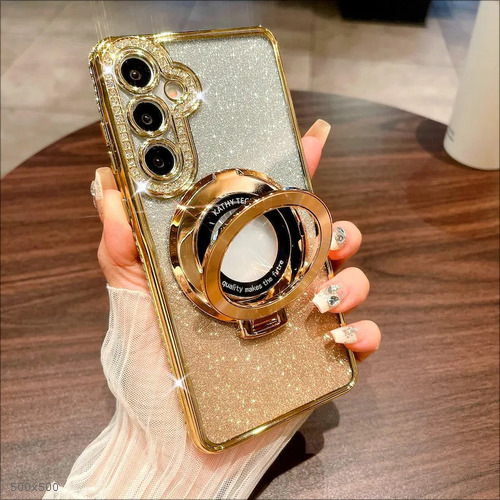 Suitable for Samsung S26 Magnetic Stand Glitter Phone Case New Model S25 Electroplated Edge Diamond A37A56 Protective Cover Full Package