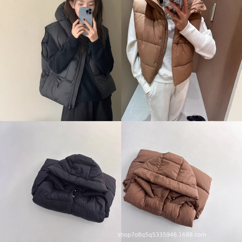 2025 Autumn and Winter New Hooded down Jacket Vest Women's Short Loose Puff down Cotton Vest Women's Thickened and Warm