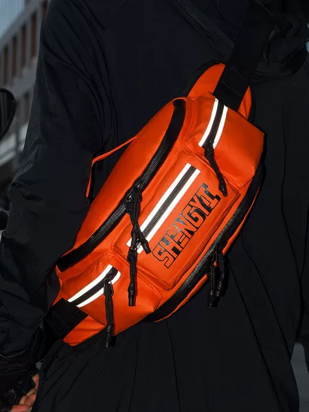 Trendy Men's Night Cycling Waist Bag Large Capacity Versatile Casual Workwear Chest Bag Reflective Design Sports Crossbody Bag