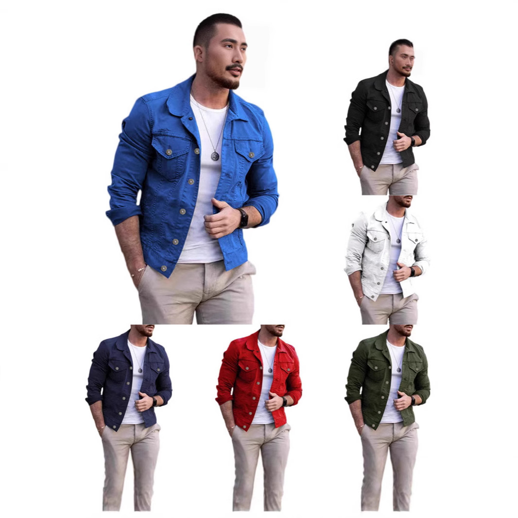Men's Jacket European and American Solid Color Cross-border plus size Jacket Autumn and Winter Men's Jacket Lapel Denim Slim-fit Top Men's Wear
