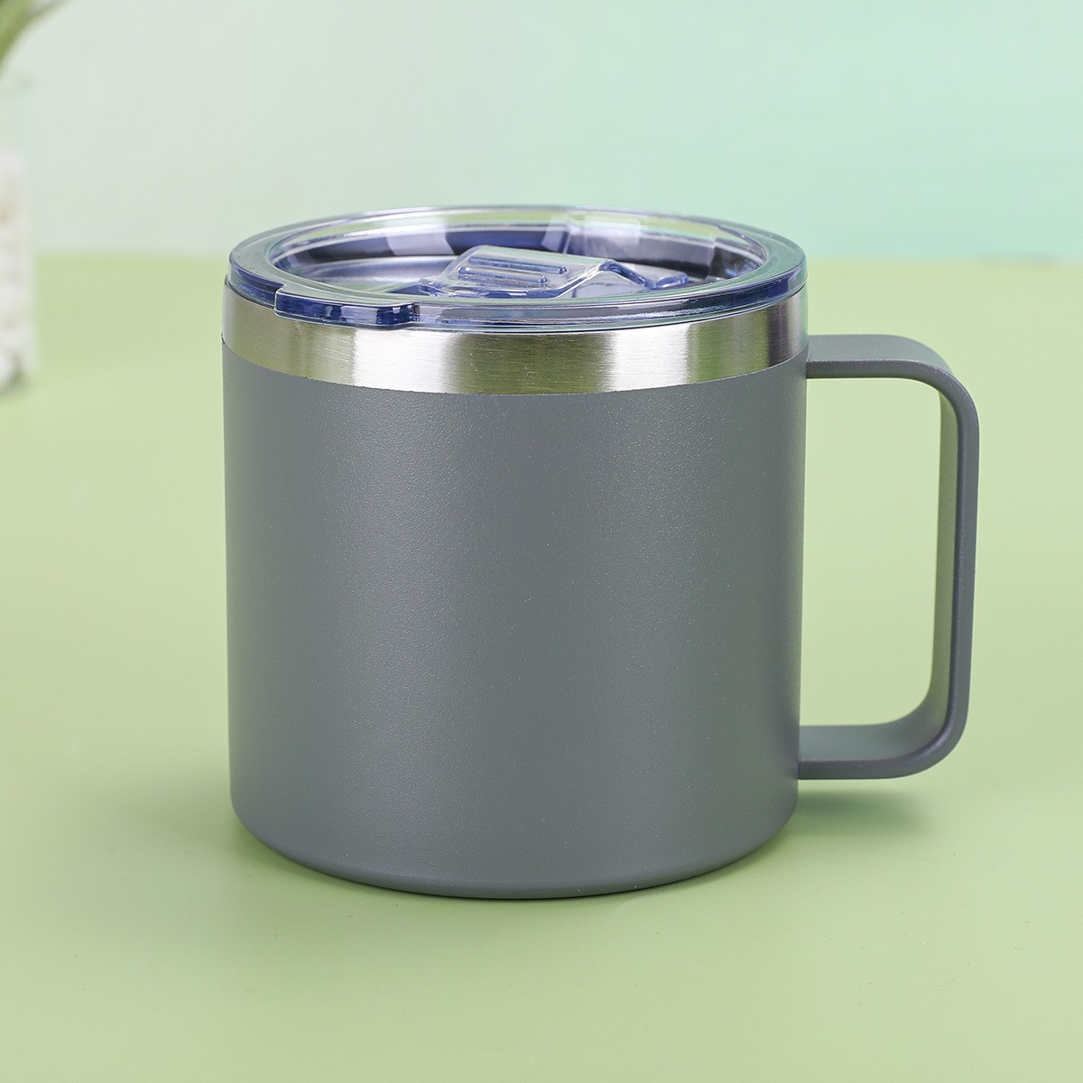 Suministro exclusivo transfronterizo de tazas con aislamiento al vacío de doble capa de acero inoxidable 304, taza de oficina estilo americano de 14 oz con asa.