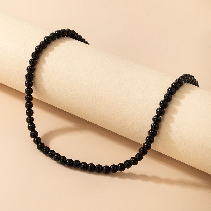 23g Weight Necklace Classification Geometric Pattern Unisex Gender Simple Style Style Fashion Jewelry Black Beaded Single Layer Necklace Geometric Bead Clavicle Chain 2