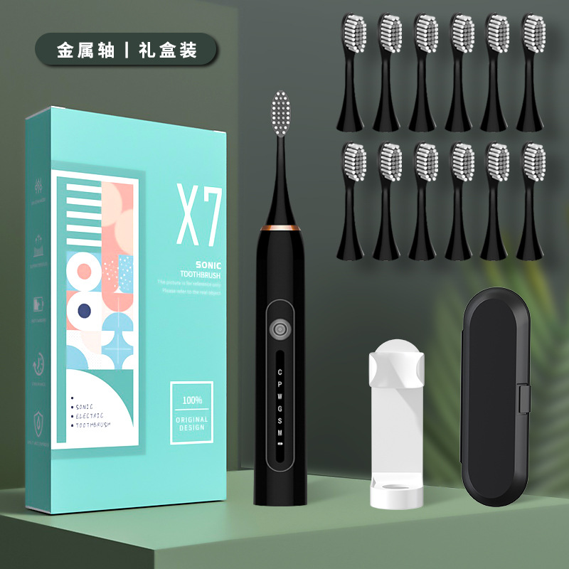 X-7 블랙 칫솔모 12개 + 스탠드 + 여행용 박스