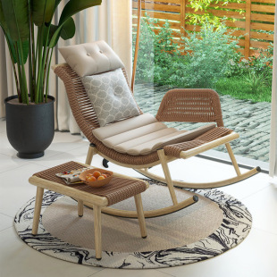Outdoor Rocking Chair Lounge Chair Adult Home Living Room Lazy Sofa Chair Balcony Single Rattan Chair Courtyard Retro Rocking Chair