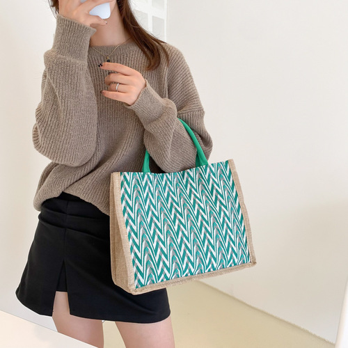 Stylish and Versatile Women's School Bag  New Arrival with High Capacity, Hand-held Commuter Tote Bag in Linen, Single Shoulder and Trendy