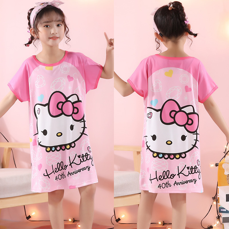 2023 Summer New Girl's Milk Silk Cartoon Pajama Set Children's Homecoming Hoodie Sleepwear Amazon Children's Thin Style