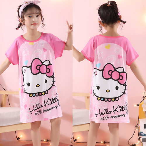  Summer New Girl's Milk Silk Cartoon Pajama Set Children's Homecoming Hoodie Sleepwear Amazon Children's Thin Style