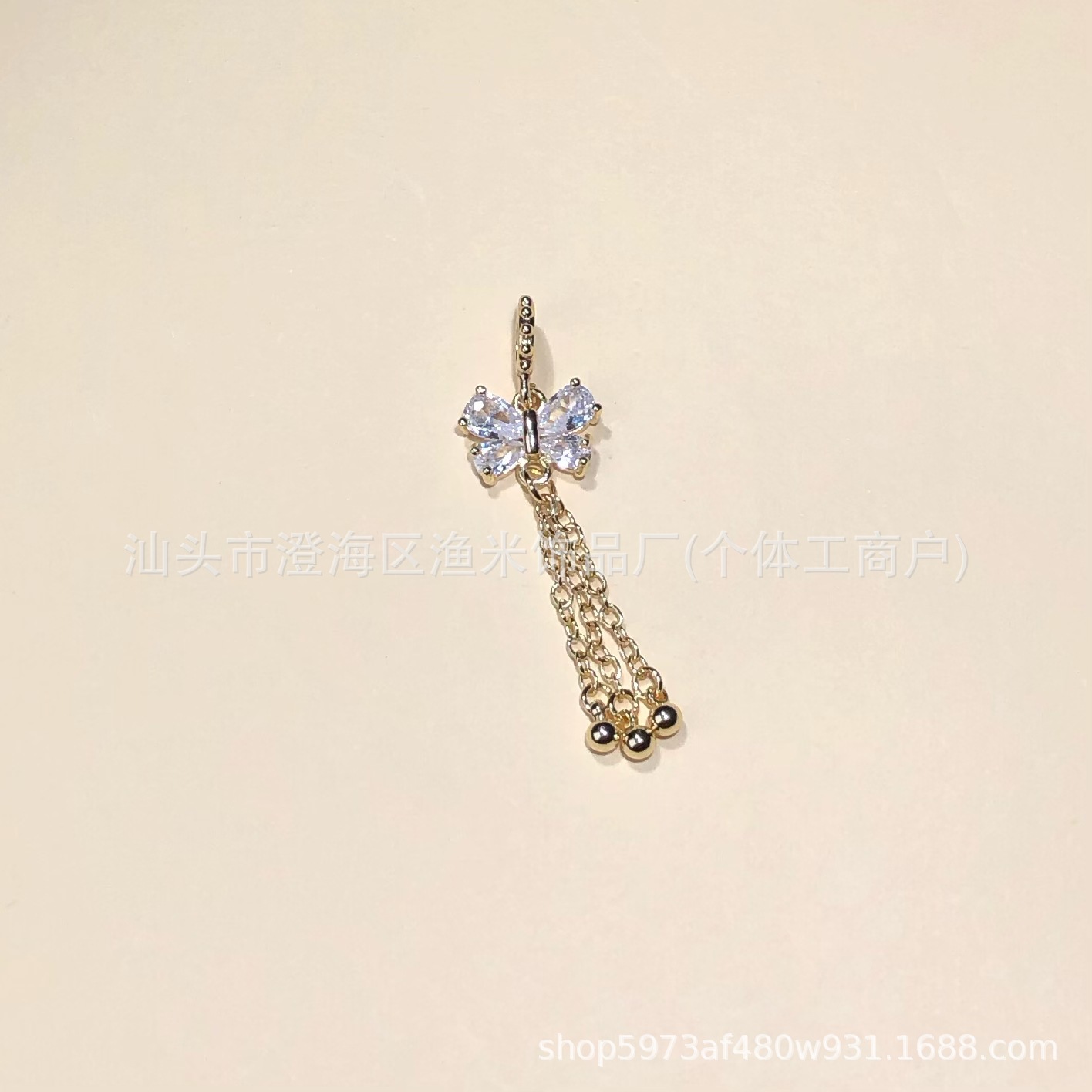 14K Gold-Filled Micro-Paved Zircon Butterfly Tassel Bead Crystal Bracelet Necklace DIY Handmade Accessories Pendant