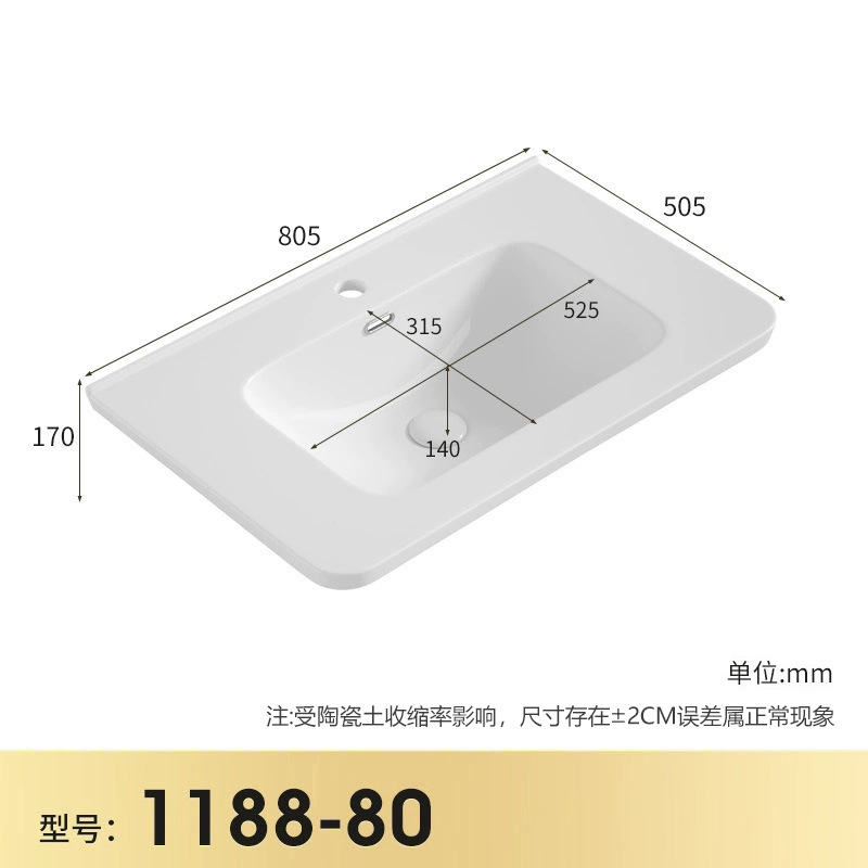 Lavabo de Cerámica para Encimera con Esquinas Redondeadas, Lavabo de Cerámica Integrado, Lavabo para Baño, Lavabo Central de Cerámica, Lavamanos, Venta Directa de Fábrica