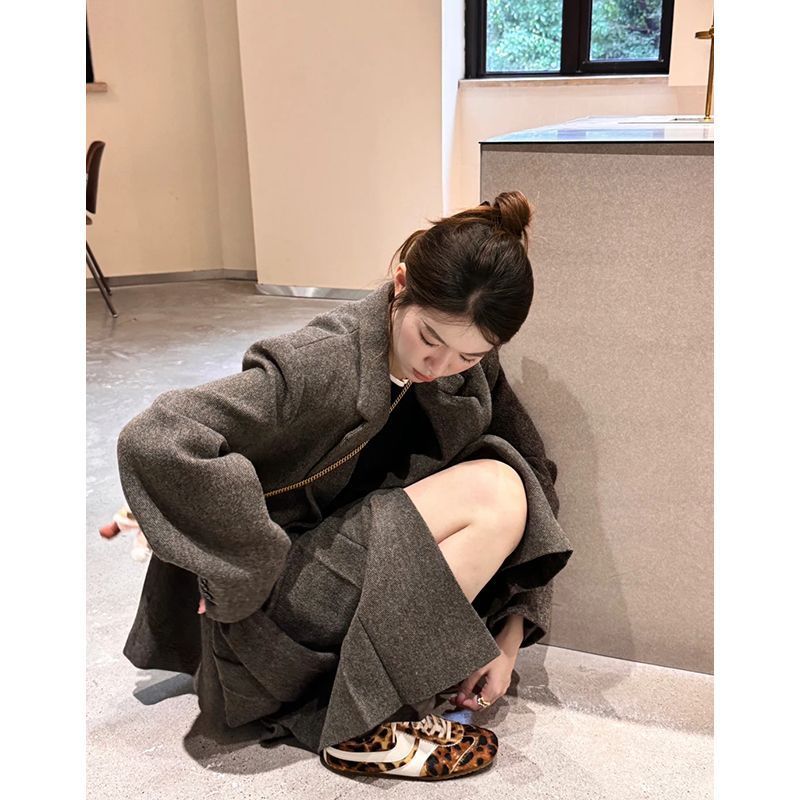 复古风气质高级感宽松西装外套开衩半身裙女冬文艺感韩系别致套装|undefined