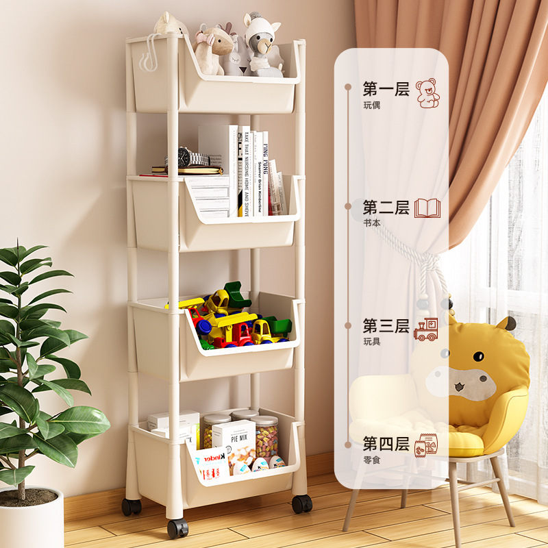 Movable Bookshelf Storage Rack Children's Toy Storage Rack Multi-Layer Household Trolley with Wheels Floor Simple Bookcase
