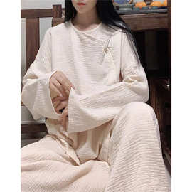 2025文艺禅意茶服打坐两件套装佛系舒适棉盘扣上衣阔腿裤禅舞