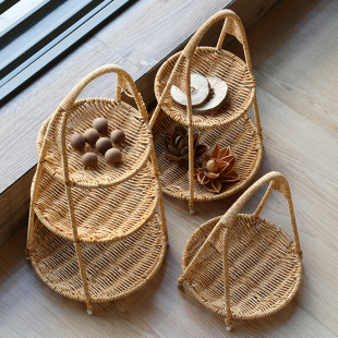 Kens Creative Multi-layer Fruit Tray European-style Dried Fruit Tray Imitation Rattan-woven Household snack tray Candy Afternoon Tea Tray
