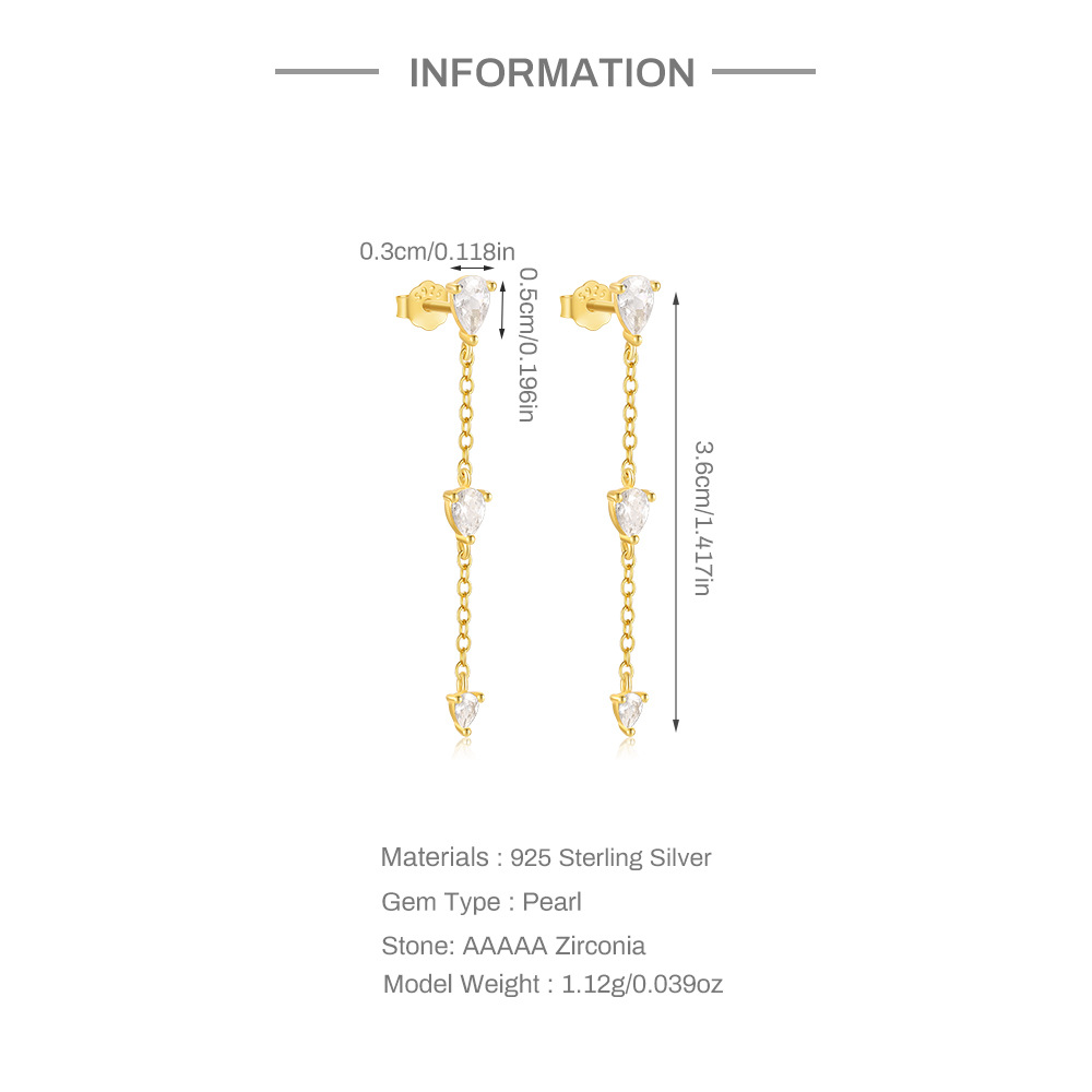 5g Weight 925 Sterling Silver Ear Needle Material Zircon Inlay Material Drop Earrings Classification 1 Pair Quantity Holiday, Travel Occasion 925 Sterling Silver Material Geometric Pattern Women's Gender Tassel, Plating Design Elegant, Simple Style Style 1 Pair 925 Sterling Silver Zircon Geometric Drop Earrings 3