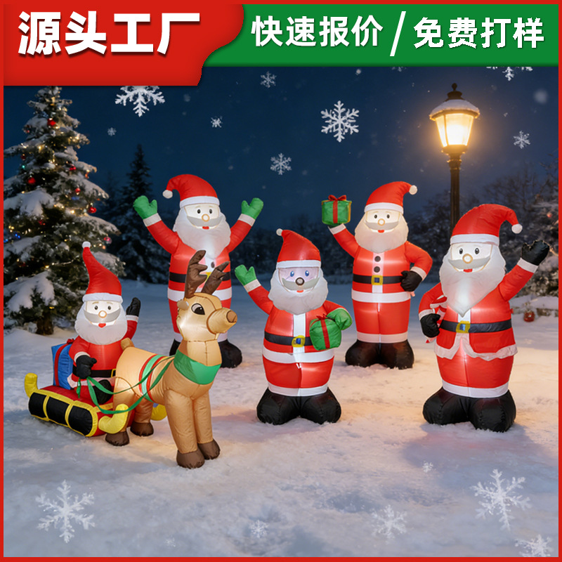 Explosiones transfronterizas inflables Santa Claus personalizado con luces de Navidad modelo de aire patio decoración de vacaciones trineo de alce